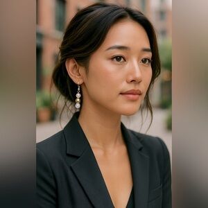 Hammered beaded gold finish & iridescent pearl drop earrings 🩶💛🤍